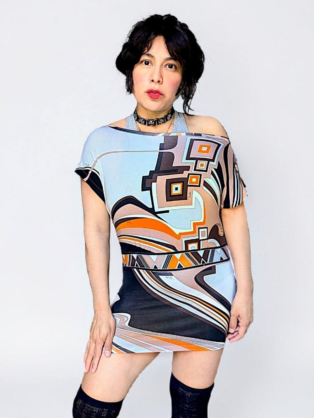 Emilio Pucci VTG Y2k made in Italy multicolor abstract artsy boho fairy tunic S